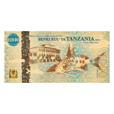 Billete de Oro Kituo Cha Kigoma 1000 Chelines de Tanzania 1/1000 oz