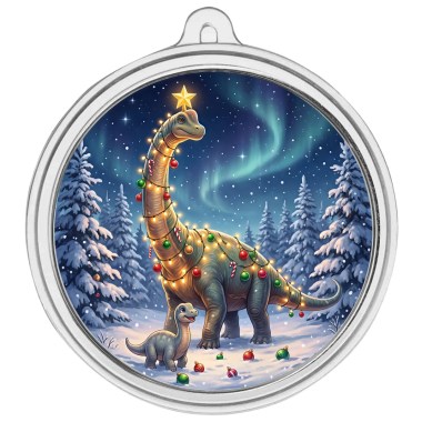 Medalla de Plata Dinosaurios Navideños - Color 1 oz