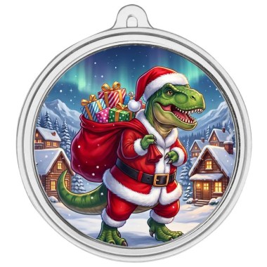 Medalla de Plata T-Rex Santa - Color 1 oz