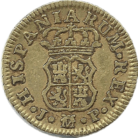 Moneda Carlos III 1/2 Escudo Oro 1762 Madrid JP 1,76 g