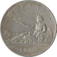 Moneda Gobierno Provisional 5 Pesetas Plata 1870 SMM 24,79 g