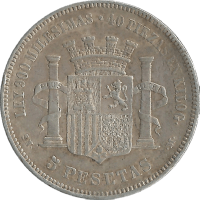 Moneda Gobierno Provisional 5 Pesetas Plata 1870 SMM 24,79 g
