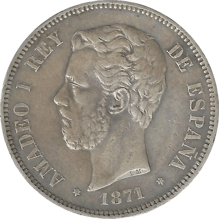 Moneda Amadeo I 5 Pesetas Plata 1871 SDM 24,77 g