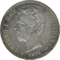 Moneda Amadeo I 5 Pesetas Plata 1871 DEM 24,95 g