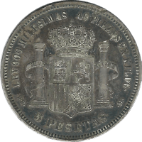 Moneda Amadeo I 5 Pesetas Plata 1871 DEM 24,95 g