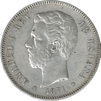 Moneda Amadeo I 5 Pesetas Plata 1871 DEM 24,58 g
