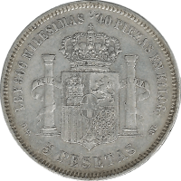 Moneda Amadeo I 5 Pesetas Plata 1871 DEM 24,58 g