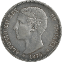 Moneda Alfonso XII 5 Pesetas Plata 1876 DEM 24,79 g