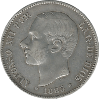 Moneda Alfonso XII 5 Pesetas Plata 1883 MSM 24,63 g