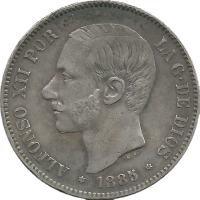 Moneda Alfonso XII 5 Pesetas Plata 1885 MSM 24,88 g