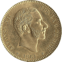 Moneda Alfonso XII 25 Pesetas Oro 1881 MSM 8,05 g