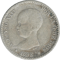 Moneda Alfonso XIII 50 Céntimos Plata 1892 PGM 2,43 g