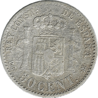 Moneda Alfonso XIII 50 Céntimos Plata 1892 PGM 2,43 g