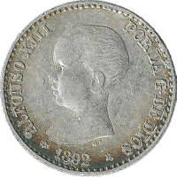 Moneda Alfonso XIII 50 Céntimos Plata 1892 PGM 2,51 g