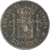 Moneda Alfonso XIII 50 Céntimos Plata 1892 PGM 2,51 g