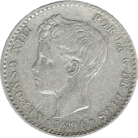 Moneda Alfonso XIII 50 Céntimos Plata 1896 PGV 2,53 g