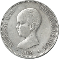 Moneda Alfonso XIII 5 Pesetas Plata 1889 MPM 24,86 g