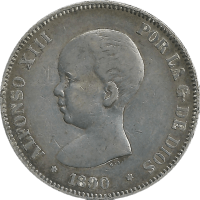 Moneda Alfonso XIII 5 Pesetas Plata 1890 PGM 24,67 g