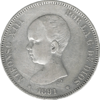 Moneda Alfonso XIII 5 Pesetas Plata 1891 PGM 24,85 g