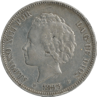 Moneda Alfonso XIII 5 Pesetas Plata 1893 PGL 24,86 g