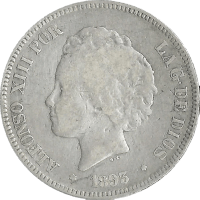 Moneda Alfonso XIII 5 Pesetas Plata 1893 PGV 24,59 g