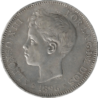 Moneda Alfonso XIII 5 Pesetas Plata 1896 PGV 24,86 g