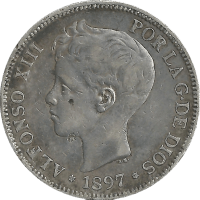 Moneda Alfonso XIII 5 Pesetas Plata 1897 SGV 24,80 g