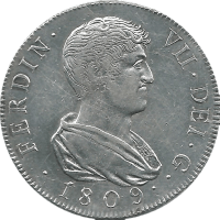 Moneda Fernando VII 8 Reales Plata 1809 Cataluña SF 26,90 g