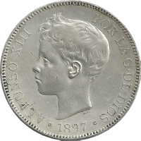 Moneda Alfonso XIII 5 Pesetas Plata 1897 SGV 24,91 g