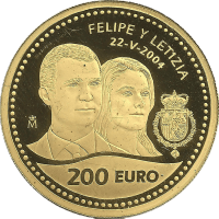 Moneda Juan Carlos I 200 Euro Oro 2004 Felipe y Leticia 13,42 g