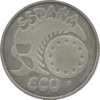 Moneda Juan Carlos I 5 Ecu Plata 1989 Carlos V 33,62 g