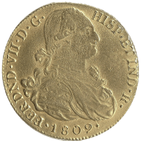 Moneda Fernando VII 8 Escudos Oro 1809 Popayán JF 26,96 g
