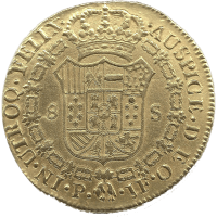 Moneda Fernando VII 8 Escudos Oro 1809 Popayán JF 26,96 g