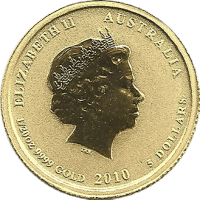 Moneda Australia 5 Dolares Oro 2010 Serie Lunar II Tigre 1 oz