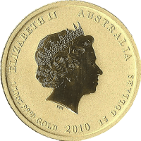 Moneda Australia 15 Dolares Oro 2010 Serie Lunar II Tigre 1 oz