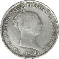 Moneda Isabel II 20 Reales Plata 1855 Madrid 25,83 g