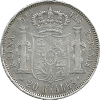 Moneda Isabel II 20 Reales Plata 1855 Madrid 25,83 g