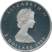 Moneda Canadá 5 Dolares Plata 1989 Maple Leaf Proof 1 oz