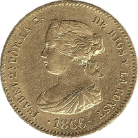 Moneda Isabel II 4 Escudos Oro 1866 Madrid 3,35 g