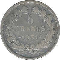 Moneda Francia 5 Francos Plata 1831 París 24,62 g
