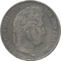 Moneda Francia 5 Francos Plata 1834 Estrasburgo 24,76 g