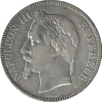 Moneda Francia 5 Francos Plata 1869 Estrasburgo 24,88 g