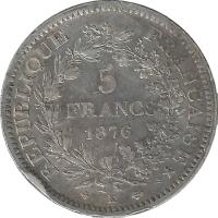 Moneda Francia 5 Francos Plata 1876 Burdeos 25 g