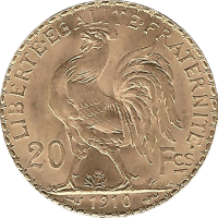 Moneda Francia 20 Francos Oro 1910 6,45 g