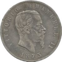 Moneda Italia 5 Liras Plata 1873 Milán 24,84 g