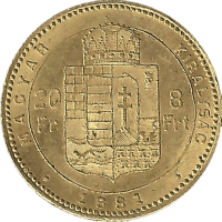 Moneda Hungría 20 Francos/8 Florines Oro 1881 6,45 g