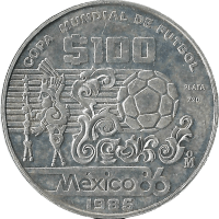 Moneda México 100 Pesos Plata 1986 Mundial de Fútbol 31,14 g