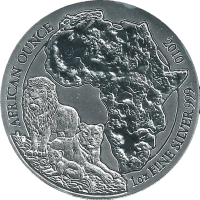 Moneda Ruanda 50 Francos Plata 2010 León 1 oz