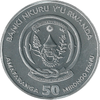 Moneda Ruanda 50 Francos Plata 2010 León 1 oz