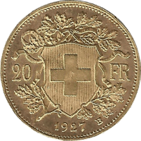 Moneda Suiza 20 Francos Oro 1927 6,45 g